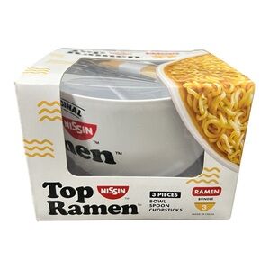 Nissin Original Top Ramen Bowl and Chopsticks and Spoon Set Ramen Bundle